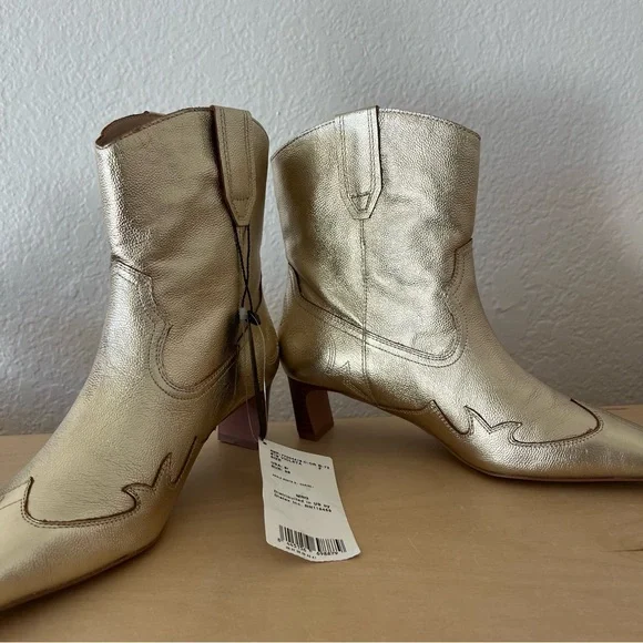 Mango sz 39 Violeta Gold bovine leather cowboy boots bloggers fav - Picture 9 of 16